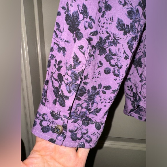 PILCRO Anthropologie Romy Button Down Purple Floral Size XLP - Picture 7 of 14